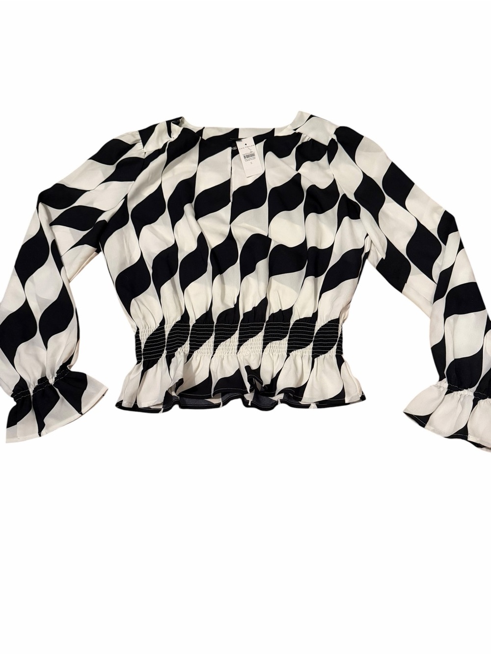 NWT Ann Taylor Geometric Print Blouse Peplum Ruched Puff Sleeve Small Career